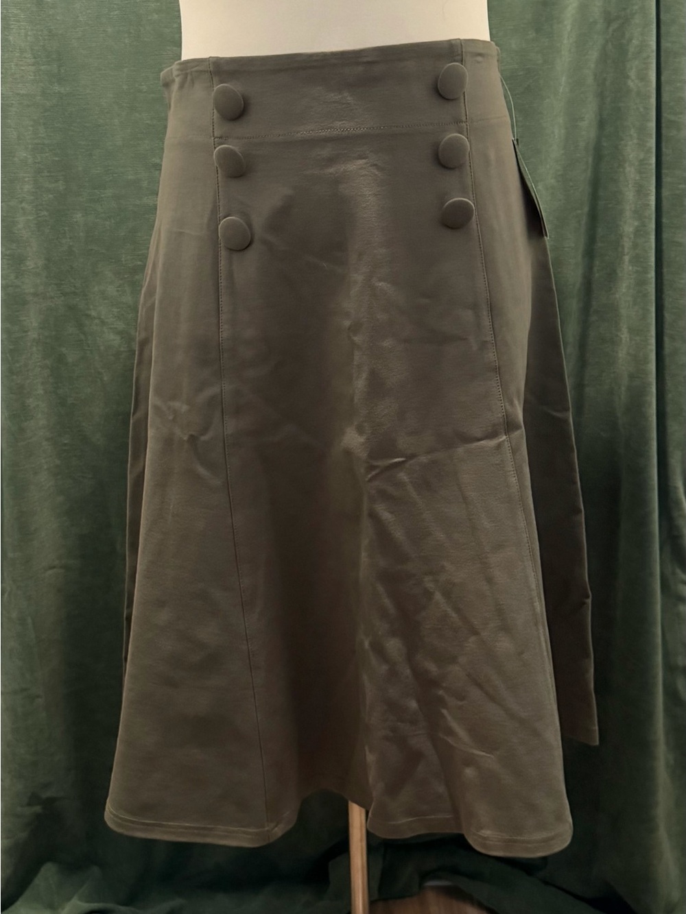 Steady Clothing Classic A-Line Button Accent Skirt - Army Green, Dark Olive NWT